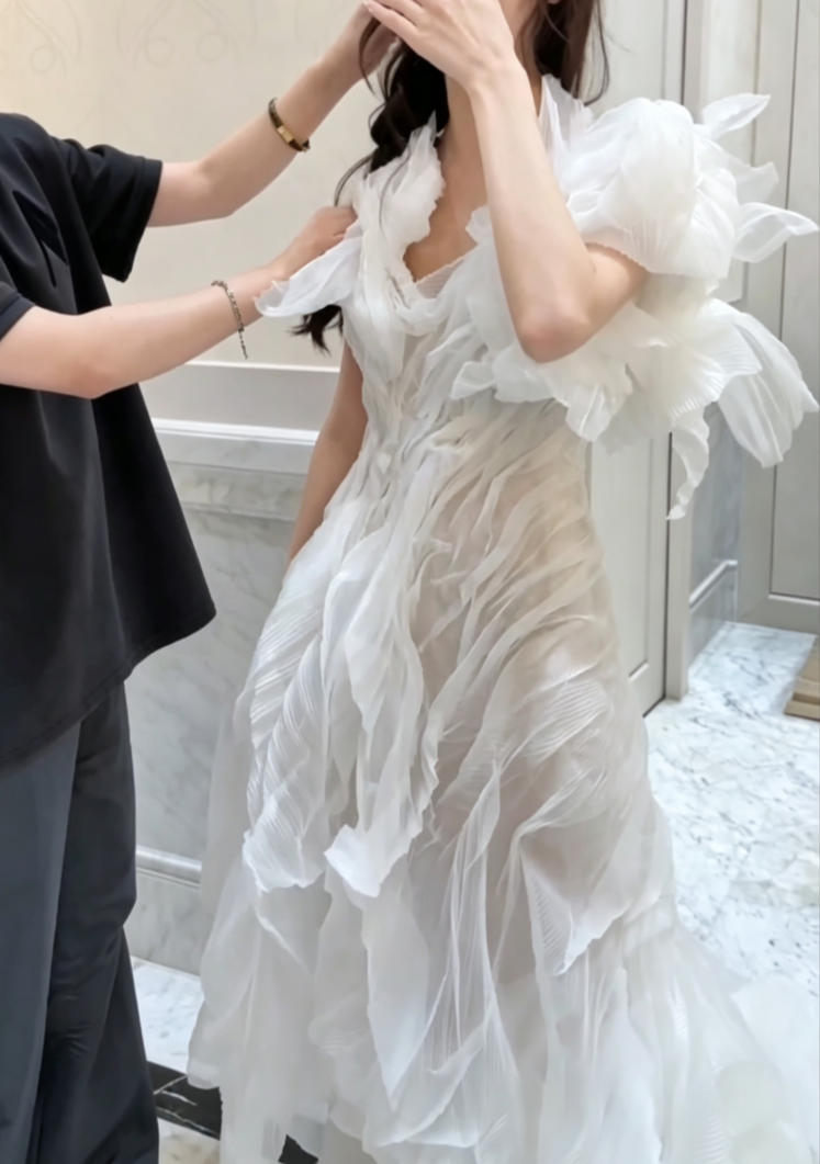 Romantic One Shoulder Ivory Prom Dress Ruffles Mermaid Evening Dress GG6521