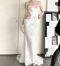 Unique Strapless Lace Wedding Dress Satin Mermiad Bridal Dress GG6531