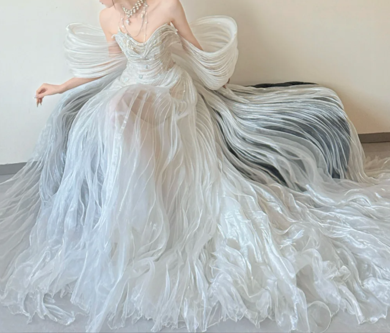 Glamorous Off-Shoulder Wedding Dress Sequins Pleated A-Line Bridal Dress GG6541
