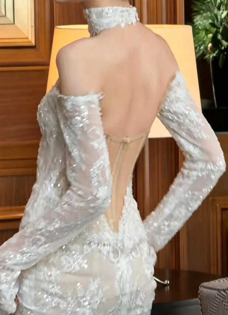 Classical Off-Shoulder Lace Wedding Dress Long Sleeve Sequins Mermiad Bridal Dress GG6542
