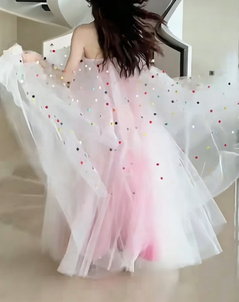 Playful Strapless Pink Prom Dress Tiered Tulle A-Line Evening Dress GG6550