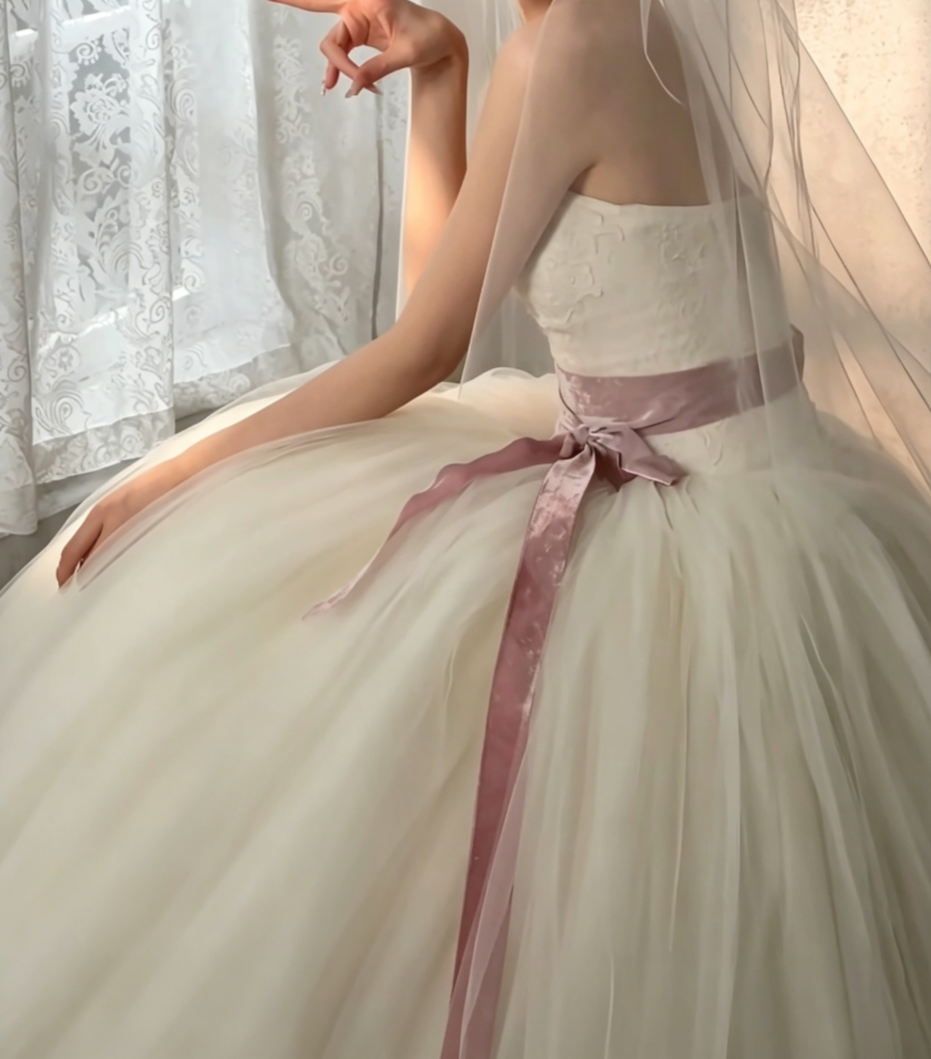 Vintage Strapless Bodice Wedding Dress Long Tulle A-Line Bridal Dress GG6579