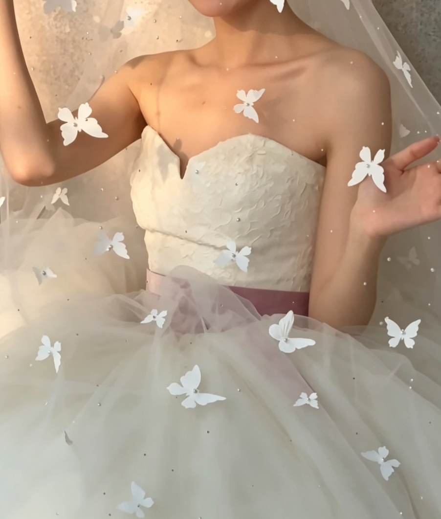 Vintage Strapless Bodice Wedding Dress Long Tulle A-Line Bridal Dress GG6579