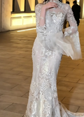 Exquisite High Collar Beaded Wedding Dress Long Sleeve Sequins Mermaid Bridal Dress GG6584