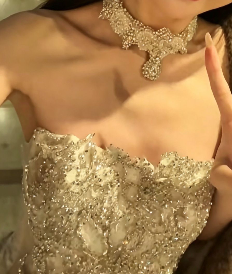 Glam Strapless Lace Wedding Dress Sequins Mermiad Bridal Dress GG6585