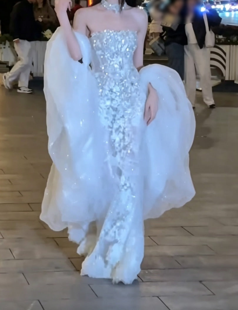 Glam Strapless Lace Wedding Dress Sequins Mermiad Bridal Dress GG6585
