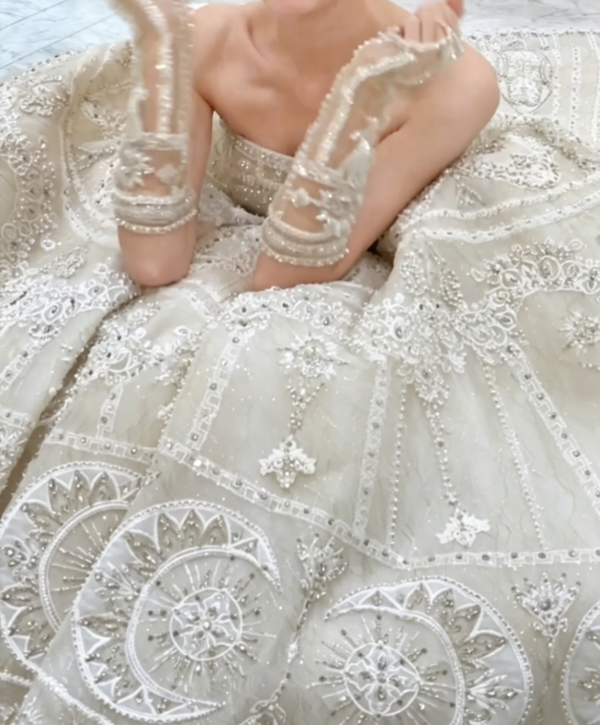 Ornate Off-Shoulder Wedding Dress Beaded A-Line Bridal Dress GG6592
