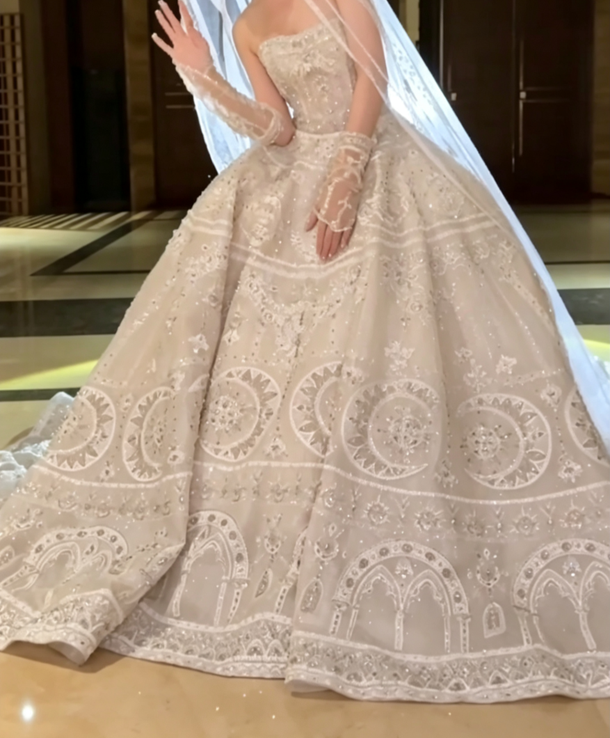 Ornate Off-Shoulder Wedding Dress Beaded A-Line Bridal Dress GG6592