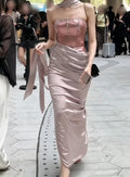 Romantic Strapless Pink Prom Dress Beads Slit Sheath Evening Dress GG6619