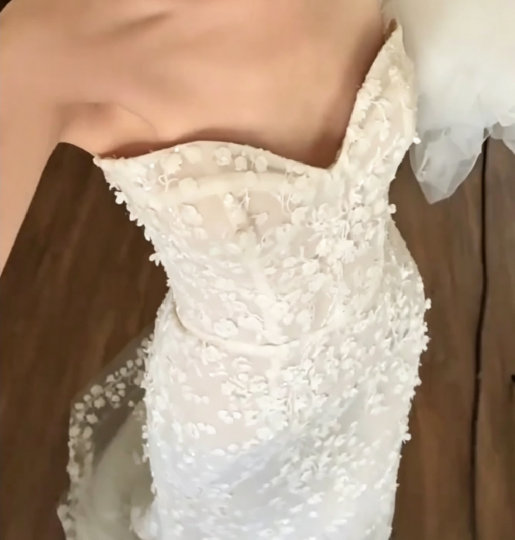 Elegant Strapless Lace Wedding Dress With Detachable Train Mermiad Bridal Dress GG6622