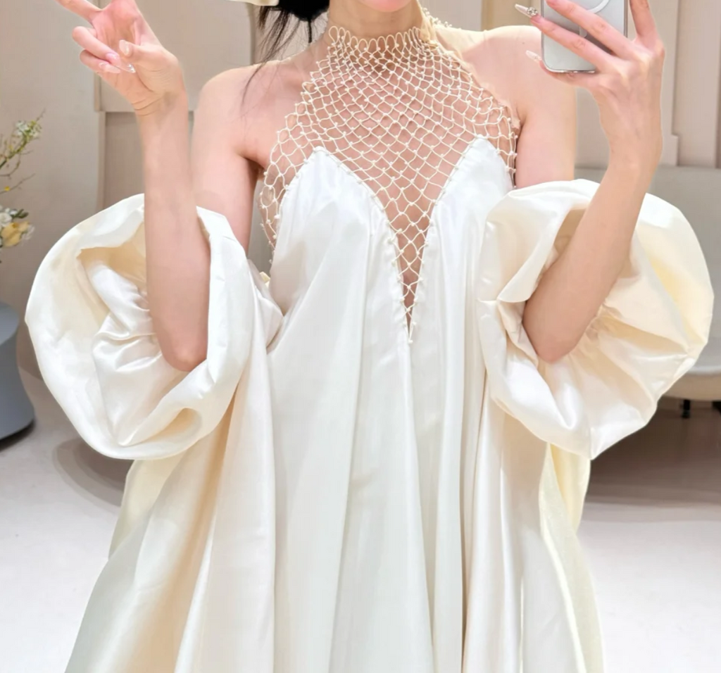 Ornate Halter Neck Wedding Dress Satin Beaded Mesh Mermiad Bridal Dress GG6626