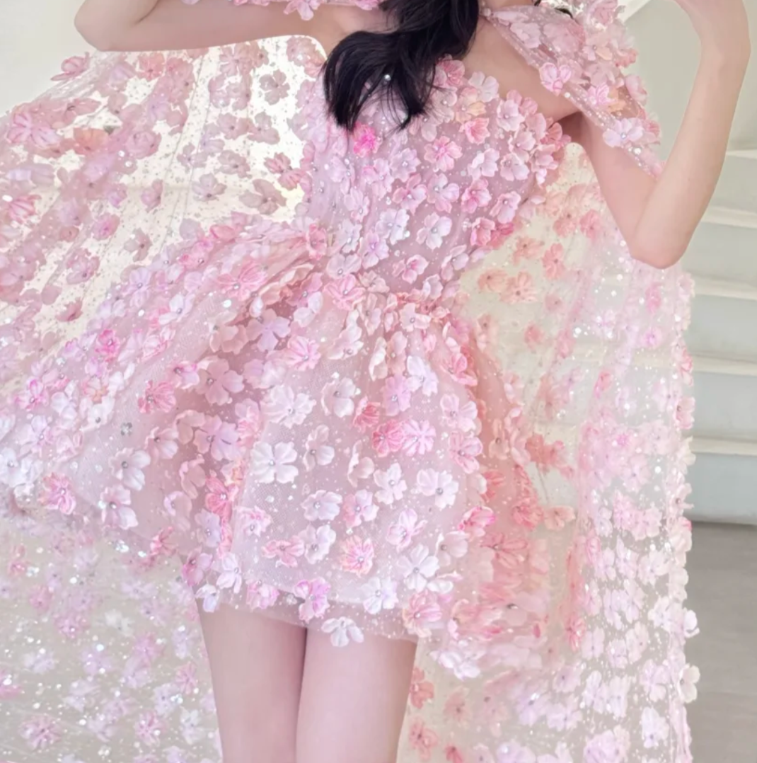 Sweet Strapless Pink Homecoming Dress Beading Appliques A-Line Birthday Dress GG6627