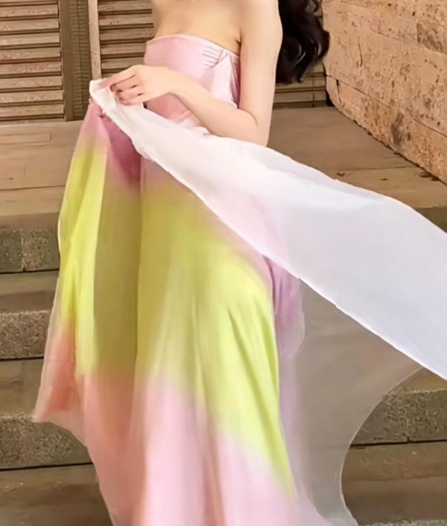 Flowy Strapless Tie-Dye Prom Dress Chiffon A-Line Evening Dress GG6628