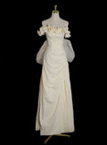 Elegant A Line Off The  Shoulder Pastel Yellow Satin Bow Long Prom Dress,Evening Dress GG662