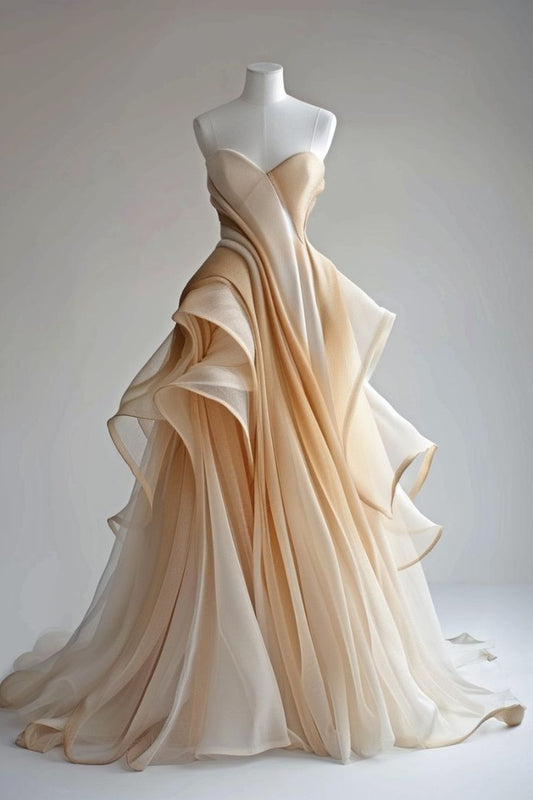 Ombre A Line Strapless Sweetheart Satin Long Prom Dress,Evening Dress GG663