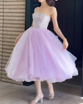 Glittering Strapless Purple Prom Dress Beading Tulle A-Line Evening Dress GG6637