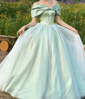 Classical Mint Green Prom Dress Off-Shoulder Satin A-Line Evening Dress GG6641