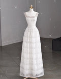 Glam A Line Square Beaded White Chiffon Long Prom Dress,Evening Dress GG666