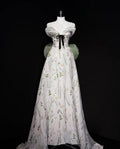 Graceful A Line Sweetheart White Chiffon Printing Bow Long Prom Dress,Evening Dress GG667