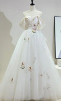 Cute A Line Off The Shoulder Tulle Applique Long Prom Dress,Evening Dress GG681
