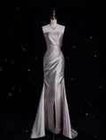 Simple Mermaid Strapless Satin Pleats Silt Long Prom Dress,Evening Dress GG684