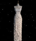 Delicate A Line Spaghetti Straps White Satin Applique Long Prom Dress,Evening Dress GG724