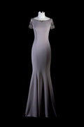 Elegant Mermaid Bateau Satin Short Sleeve Long Prom Dress,Evening Dress GG775