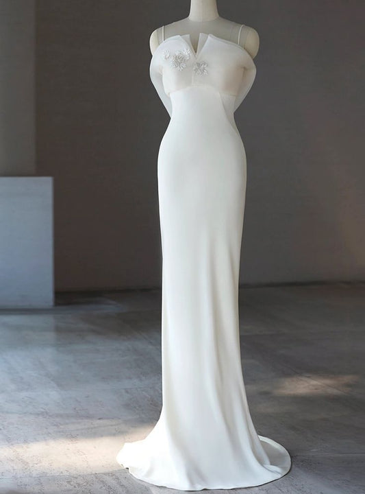 Graceful Mermaid Spaghetti Straps White Satin Long Prom Dress,Evening Dress GG796