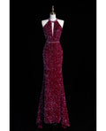 Gorgeous Mermaid Halter Sequin Satin Long Prom Dress,Evening Dress GG846