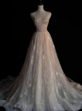 Fairy A Line Strapless Sweetheart Light Pink Tulle Long Prom Dress,Evening Dress GG847