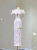 Gorgeous Mermaid Chinese Neck Light Pink Satin Slit Bow Short Sleeve Long Prom Dress,Evening Dress GG852