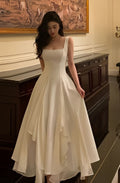 Simple A Line Square White Chiffon Long Prom Dress,Evening Dress GG854