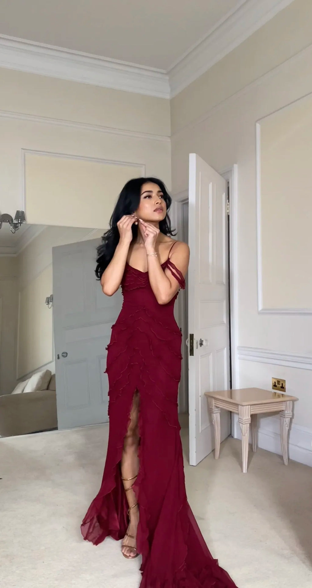 Sexy Mermaid Spaghetti Straps Off The Shoulder Chiffon Slit Long Prom Dress,Evening Dress GG1064