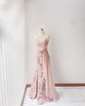 Glam Mermaid Strapless Pink Satin Slit Sequin Printed Long Prom Dress,Evening Dress GG899