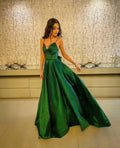 Elegant A Line Spaghetti Straps Green Satin Back Bow Long Prom Dress,Evening Dress GG998