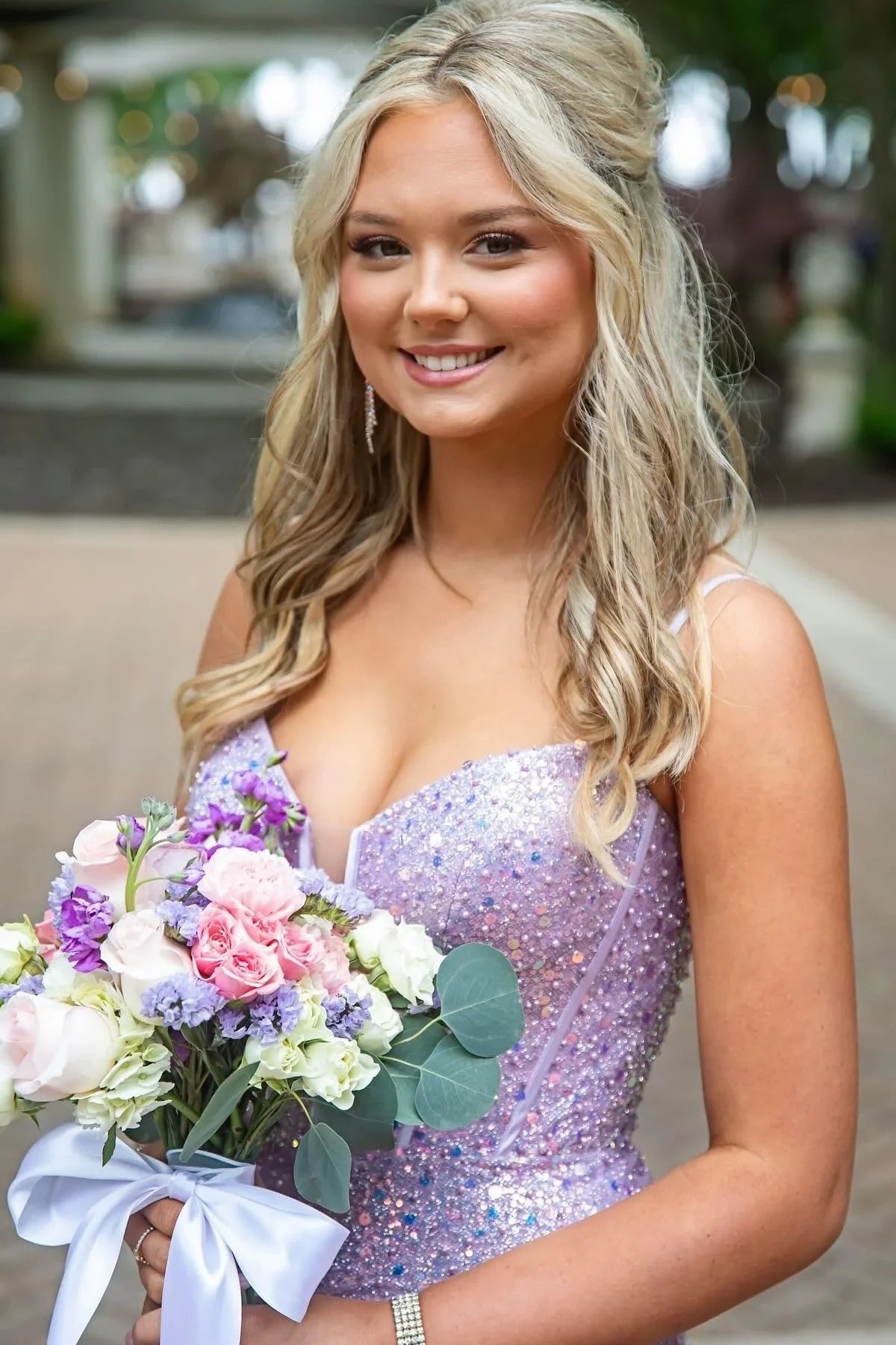 Glitter Spaghetti Straps Empire Mermaid Sweetheart Prom Dress