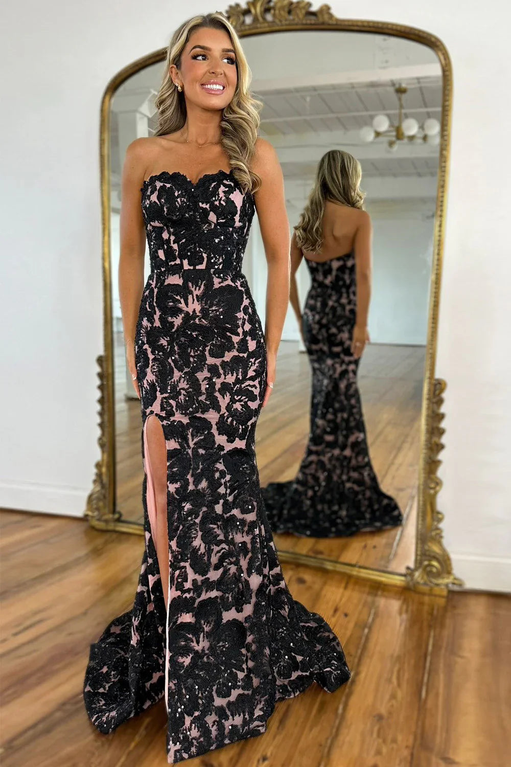 Gorgeous Lace Strapless Empire Mermaid Party Prom Dress