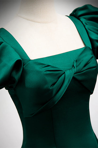Square Short Sleeves A-Line Satin Party Prom Dress