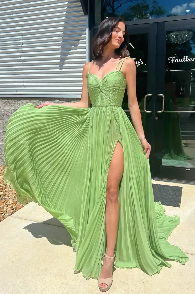 Green A-Line Empire Sweetheart Sleeveless Party Prom Dress