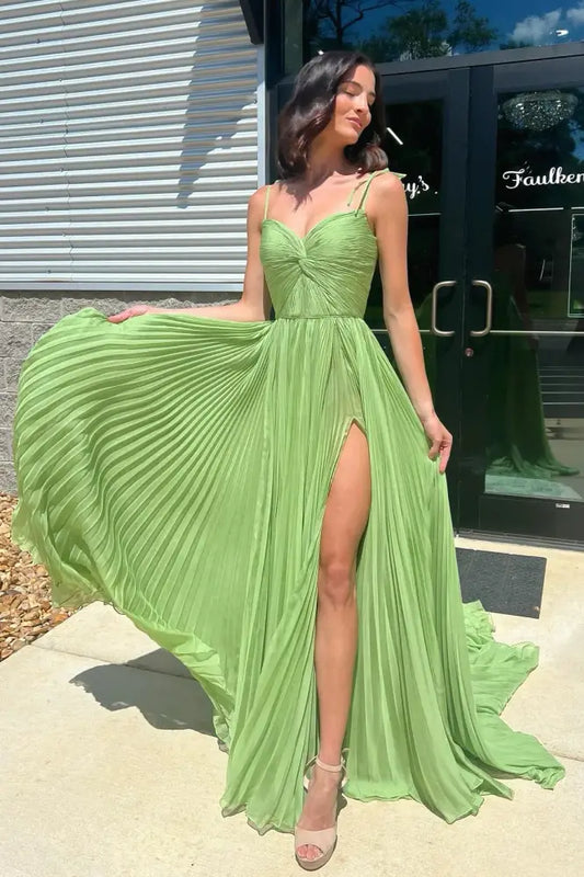 Green A-Line Empire Sweetheart Sleeveless Party Prom Dress