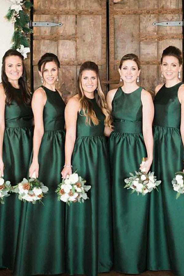 Green Round Sleeveless Empire A-Line Bridesmaid Dress
