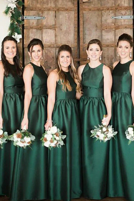 Green Round Sleeveless Empire A-Line Bridesmaid Dress