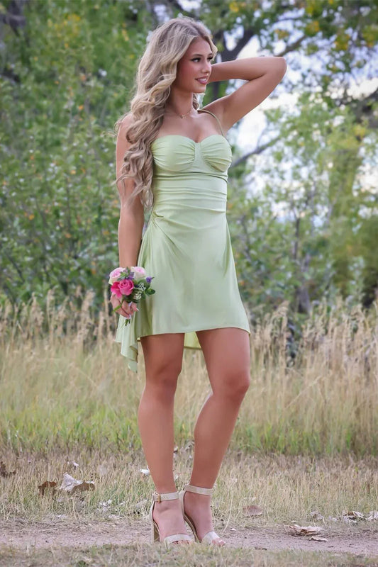 Green Sweetheart Straps A-Line Satin Mini Party Homecoming Dress