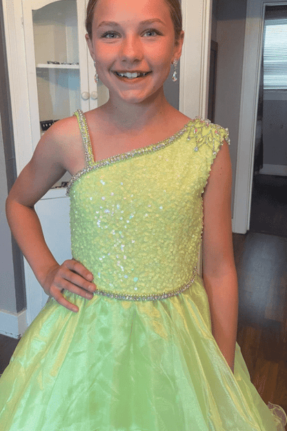 Green Two Tone A-Line Sleeveless Empire Girl Pageant Dress