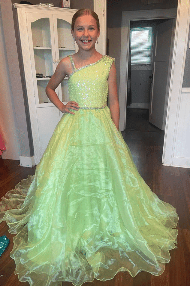 Green Two Tone A-Line Sleeveless Empire Girl Pageant Dress