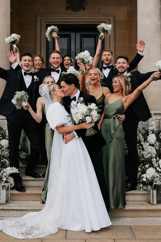 Green V-Neck Spaghetti Straps Floor-Length Bridesmaid Dress