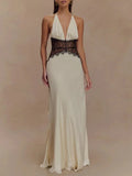 Charming Lace V-neck Prom Dress Sheath Halter-neck Evening Dress Long Formal Dress TP4716
