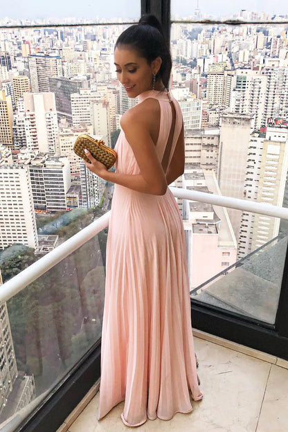 High Neck Sleeveless Chiffon A-Line Party Prom Dress