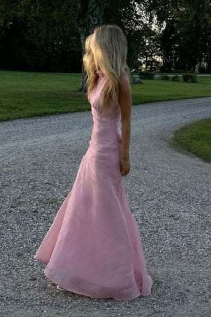 High Neck Sleeveless Empire A-Line Party Prom Dress With Leg Slit