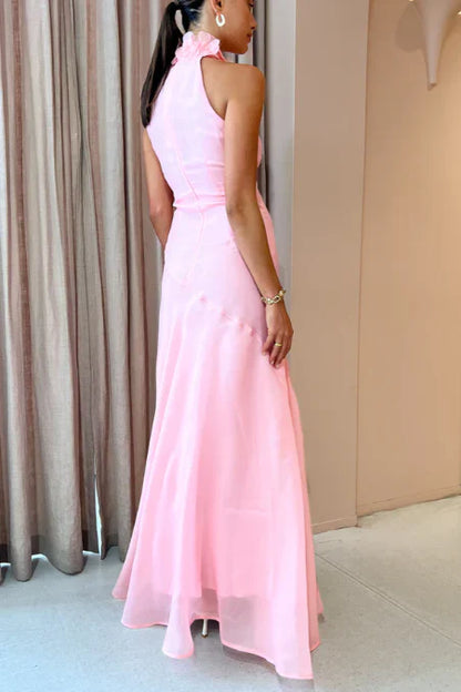 High Neck Sleeveless Empire A-Line Party Prom Dress With Leg Slit